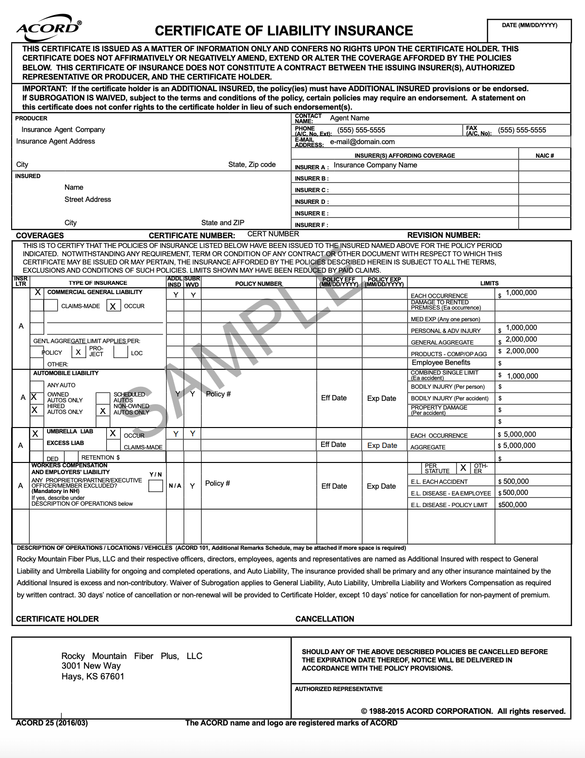Sample Certificate of Insurance